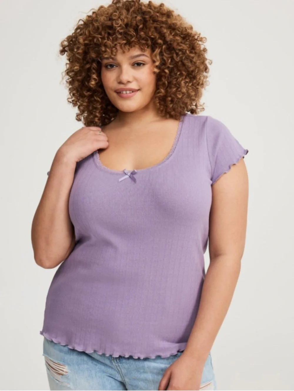 Torrid Pointelle Scoop Neck Lace Trim Tee NWT 1X
